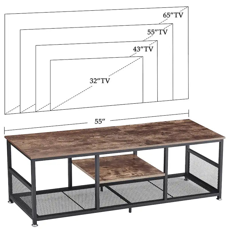 Javlergo TV Stand Industrial Entertainment Center Media Console Table with Storage and Mesh Shelf for Living Room/Bedroom, Brown