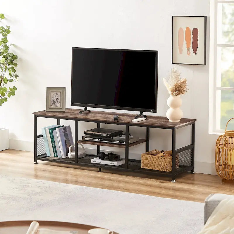 Javlergo TV Stand Industrial Entertainment Center Media Console Table with Storage and Mesh Shelf for Living Room/Bedroom, Brown