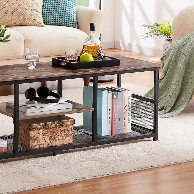 Javlergo TV Stand Industrial Entertainment Center Media Console Table with Storage and Mesh Shelf for Living Room/Bedroom, Brown