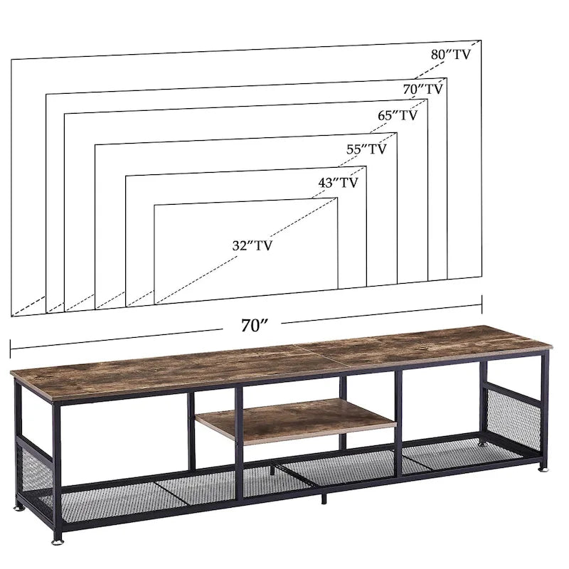 Javlergo TV Stand Industrial Entertainment Center Media Console Table with Storage and Mesh Shelf for Living Room/Bedroom, Brown