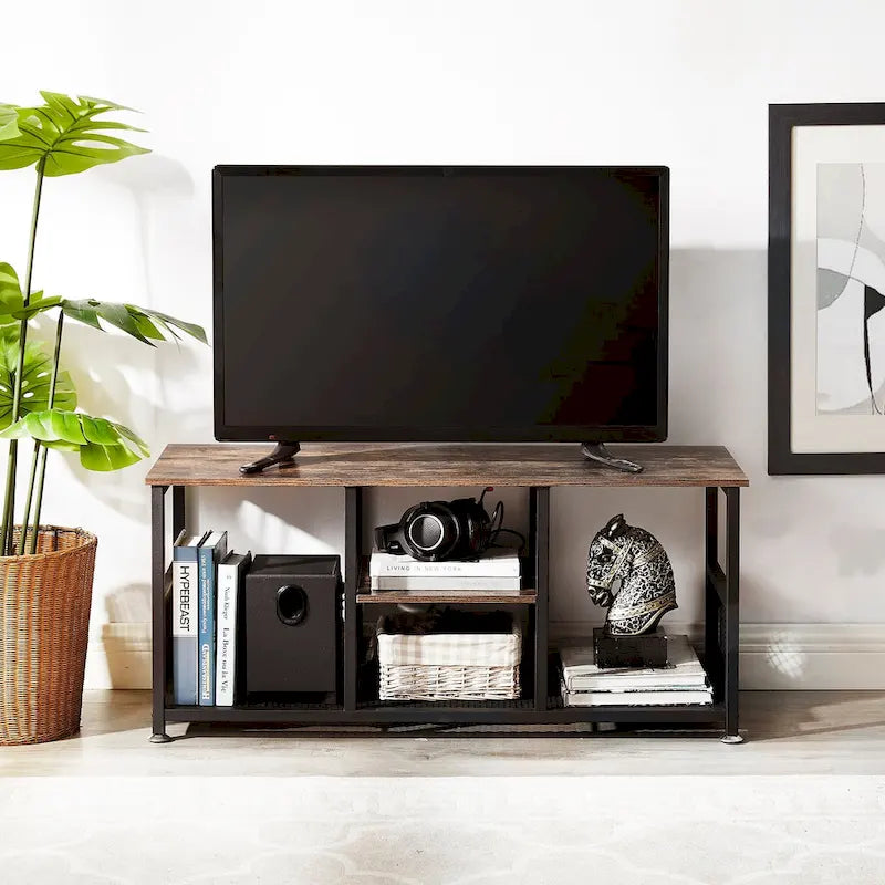 Javlergo TV Stand Industrial Entertainment Center Media Console Table with Storage and Mesh Shelf for Living Room/Bedroom, Brown