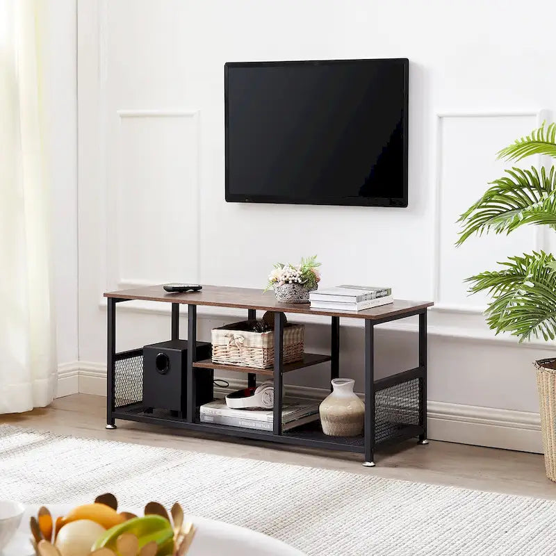 Javlergo TV Stand Industrial Entertainment Center Media Console Table with Storage and Mesh Shelf for Living Room/Bedroom, Brown