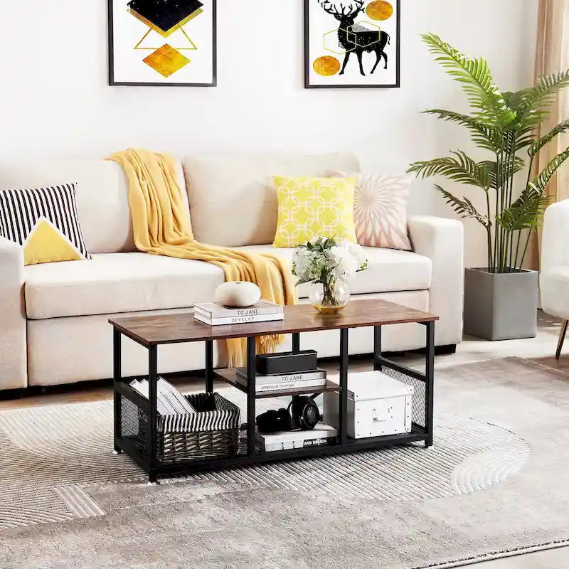 Javlergo TV Stand Industrial Entertainment Center Media Console Table with Storage and Mesh Shelf for Living Room/Bedroom, Brown