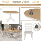 5-Piece Retro Functional Dining Table Set Wood Round Extendable Dining Table and 4 Upholstered Dining Chairs