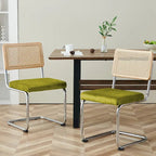 Velvet Upholstered Rattan Dining Chairs Set of 2/4