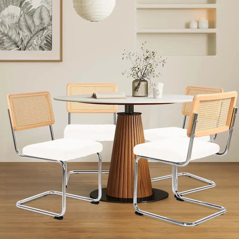 Velvet Upholstered Rattan Dining Chairs Set of 2/4