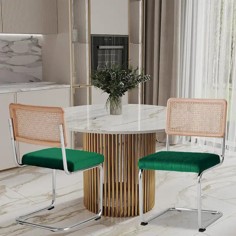 Velvet Upholstered Rattan Dining Chairs Set of 2/4