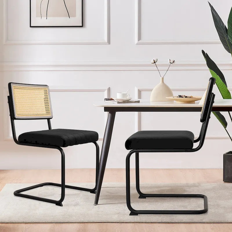 Velvet Upholstered Rattan Dining Chairs Set of 2/4