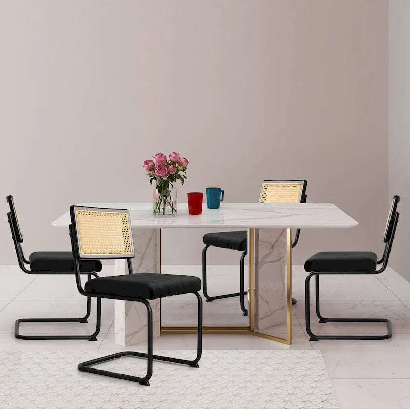 Velvet Upholstered Rattan Dining Chairs Set of 2/4