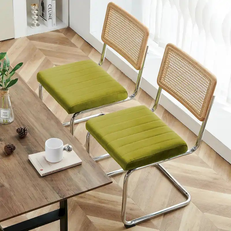 Velvet Upholstered Rattan Dining Chairs Set of 2/4