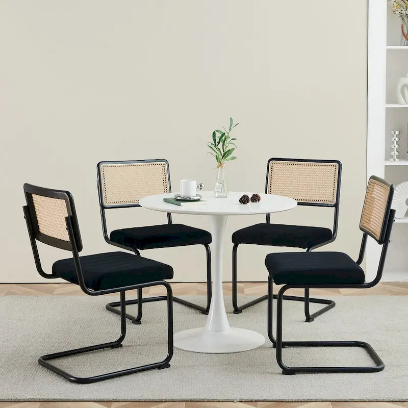 Velvet Upholstered Rattan Dining Chairs Set of 2/4