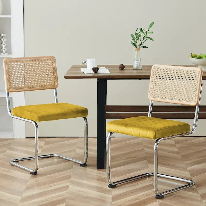 Velvet Upholstered Rattan Dining Chairs Set of 2/4