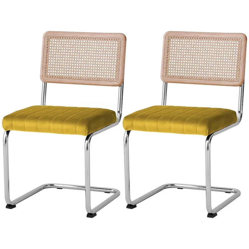 Velvet Upholstered Rattan Dining Chairs Set of 2/4