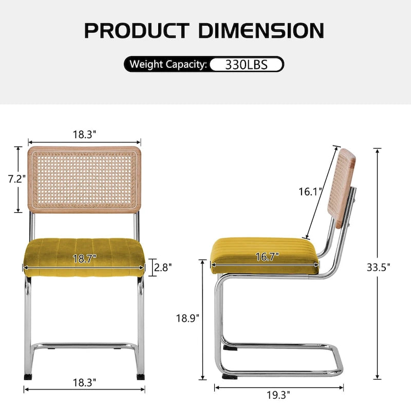 Velvet Upholstered Rattan Dining Chairs Set of 2/4