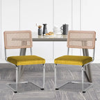 Velvet Upholstered Rattan Dining Chairs Set of 2/4