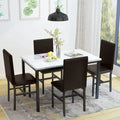 Mieres 5 Pieces Faux Marble Dining Table Set with 4 Upholstered PU Leather Chairs