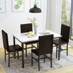 Mieres 5 Pieces Faux Marble Dining Table Set with 4 Upholstered PU Leather Chairs