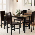 Mieres 5 Pieces Faux Marble Dining Table Set with 4 Upholstered PU Leather Chairs