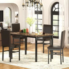 Mieres 5 Pieces Faux Marble Dining Table Set with 4 Upholstered PU Leather Chairs