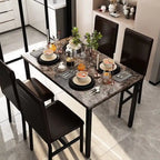 Mieres 5 Pieces Faux Marble Dining Table Set with 4 Upholstered PU Leather Chairs