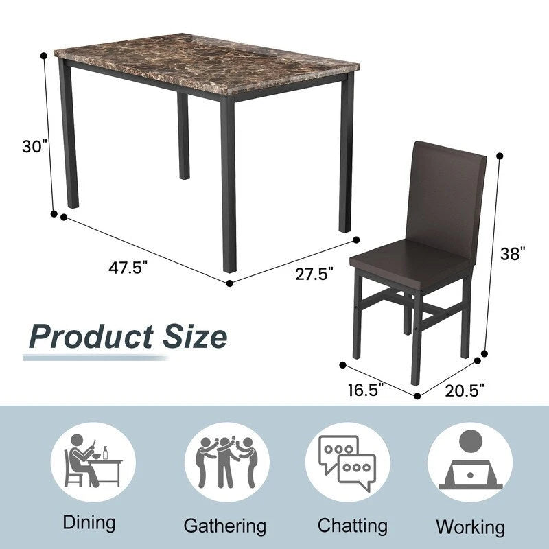 Mieres 5 Pieces Faux Marble Dining Table Set with 4 Upholstered PU Leather Chairs