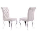 Velvet Upholstered Chairs with Crystal Decor Button Tufted back and Mirror metal Cabriole Legs