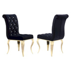 Velvet Upholstered Chairs with Crystal Decor Button Tufted back and Mirror metal Cabriole Legs