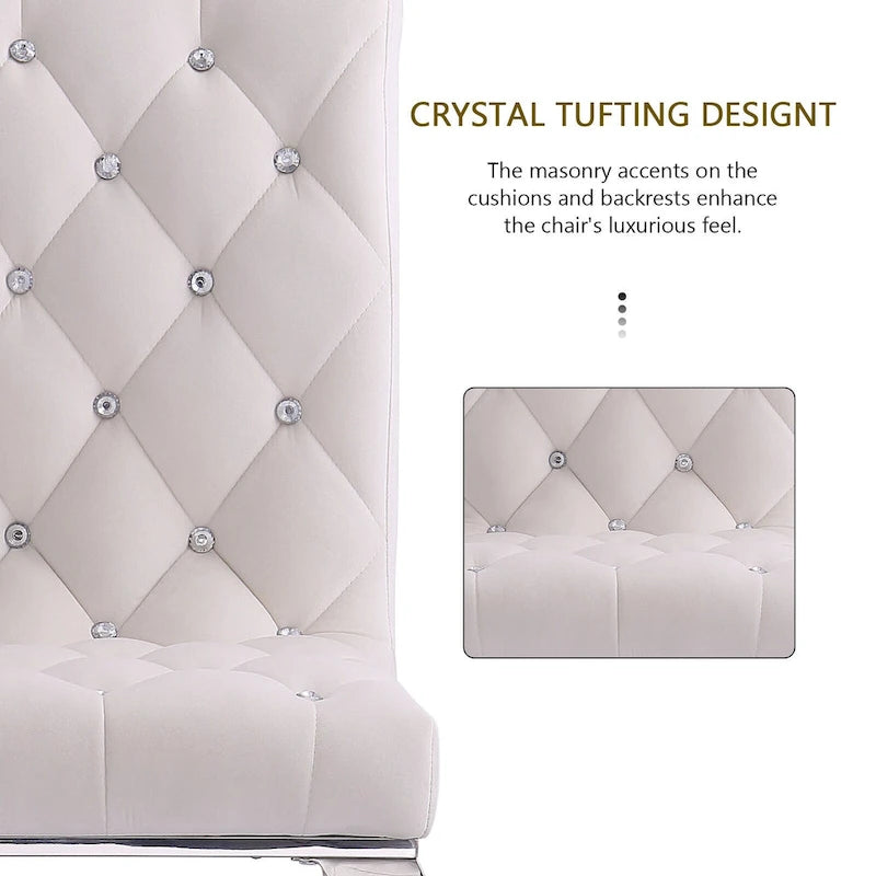 Velvet Upholstered Chairs with Crystal Decor Button Tufted back and Mirror metal Cabriole Legs