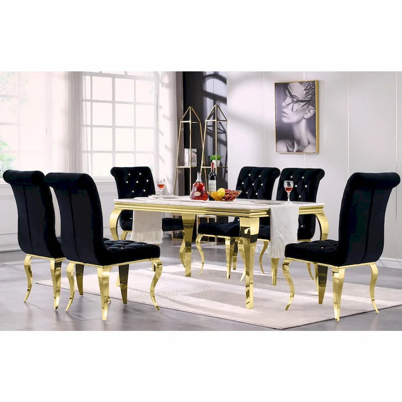 Velvet Upholstered Chairs with Crystal Decor Button Tufted back and Mirror metal Cabriole Legs