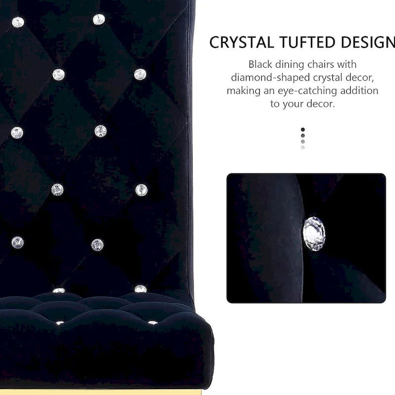 Velvet Upholstered Chairs with Crystal Decor Button Tufted back and Mirror metal Cabriole Legs