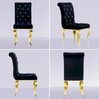 Velvet Upholstered Chairs with Crystal Decor Button Tufted back and Mirror metal Cabriole Legs