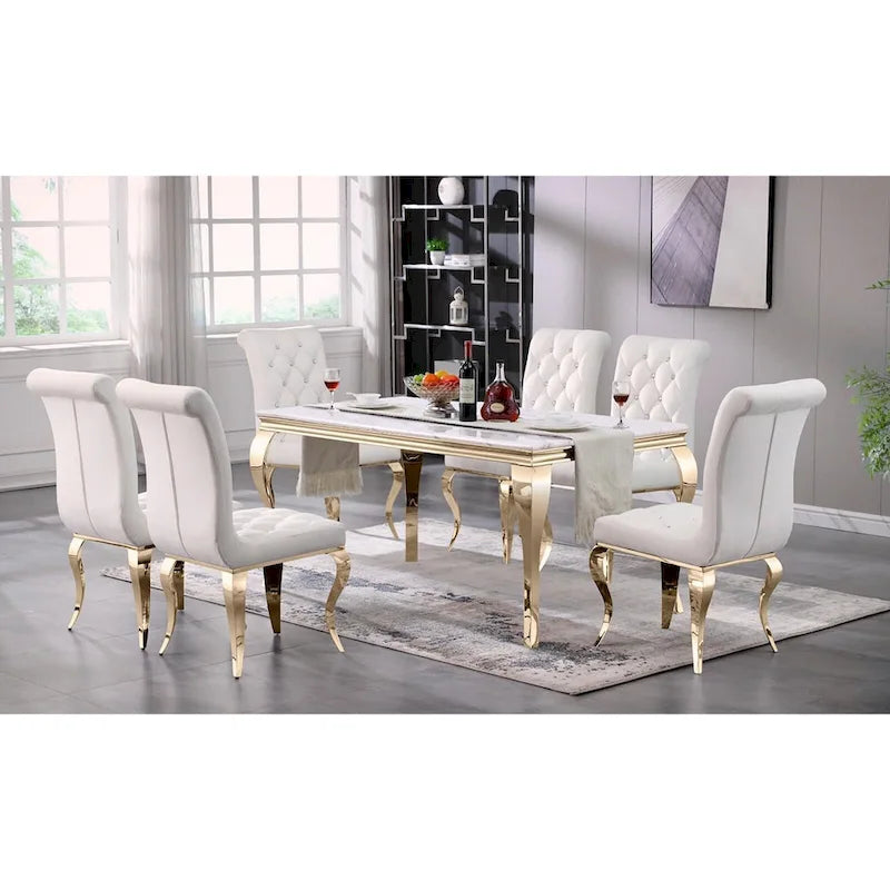 Velvet Upholstered Chairs with Crystal Decor Button Tufted back and Mirror metal Cabriole Legs