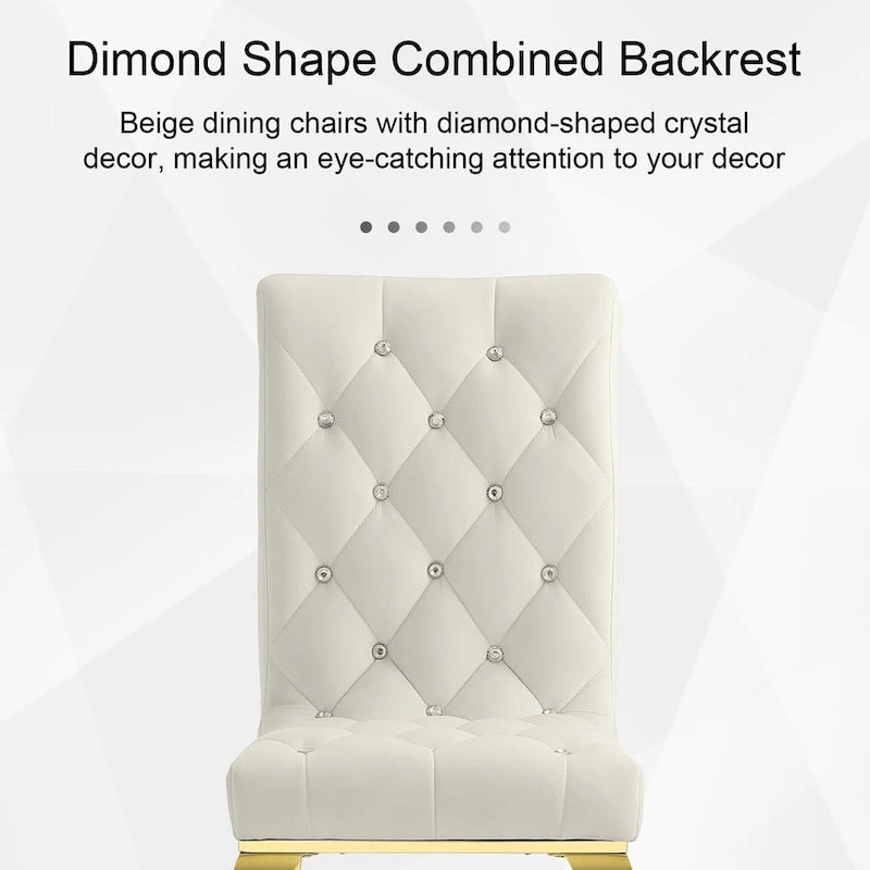 Velvet Upholstered Chairs with Crystal Decor Button Tufted back and Mirror metal Cabriole Legs