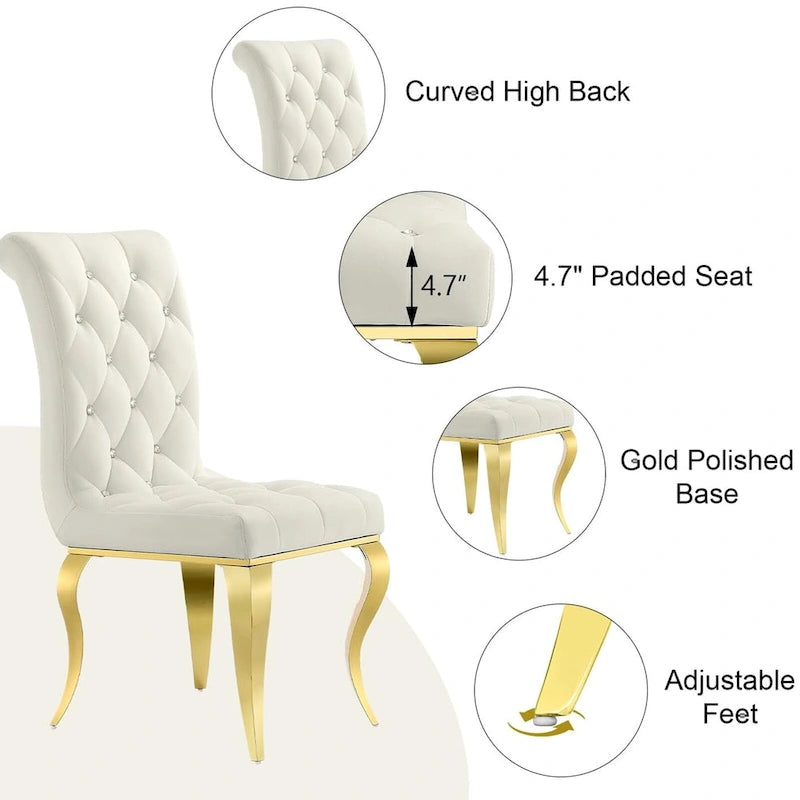 Velvet Upholstered Chairs with Crystal Decor Button Tufted back and Mirror metal Cabriole Legs