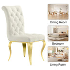 Velvet Upholstered Chairs with Crystal Decor Button Tufted back and Mirror metal Cabriole Legs