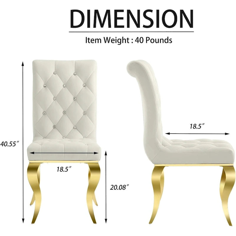 Velvet Upholstered Chairs with Crystal Decor Button Tufted back and Mirror metal Cabriole Legs