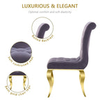 Velvet Upholstered Chairs with Crystal Decor Button Tufted back and Mirror metal Cabriole Legs
