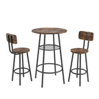 3-Piece Bar Table Set, Round Bar Table with 2 Stools and Storage Shelf- 23.6x36.2 inch