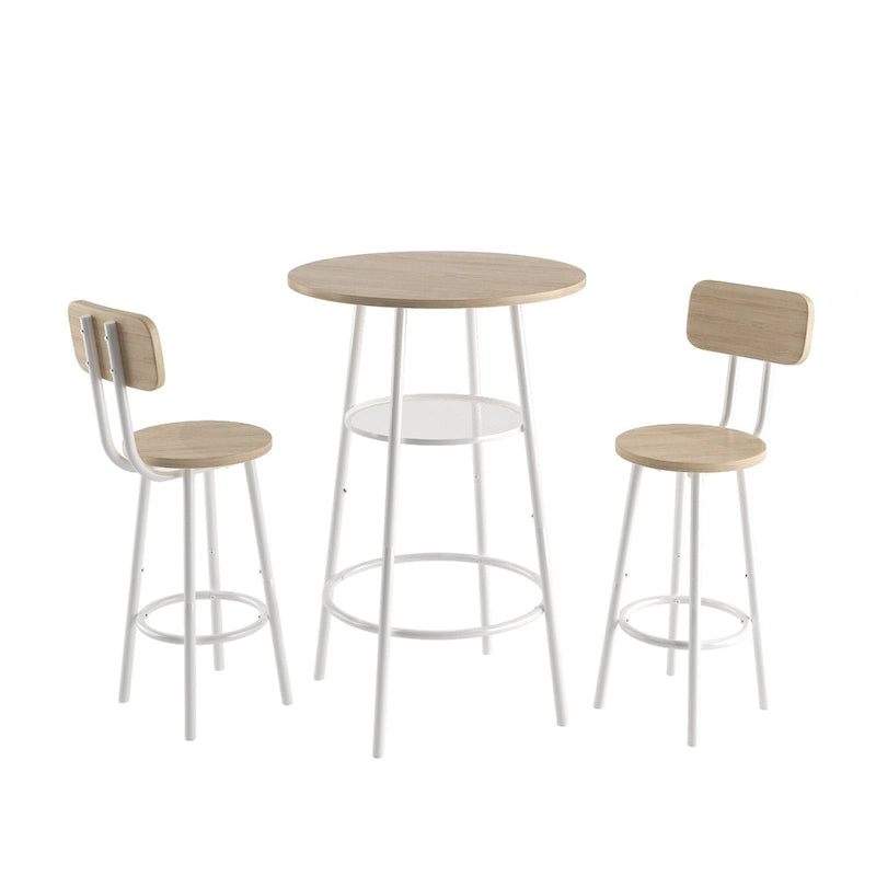 3-Piece Bar Table Set, Round Bar Table with 2 Stools and Storage Shelf- 23.6x36.2 inch