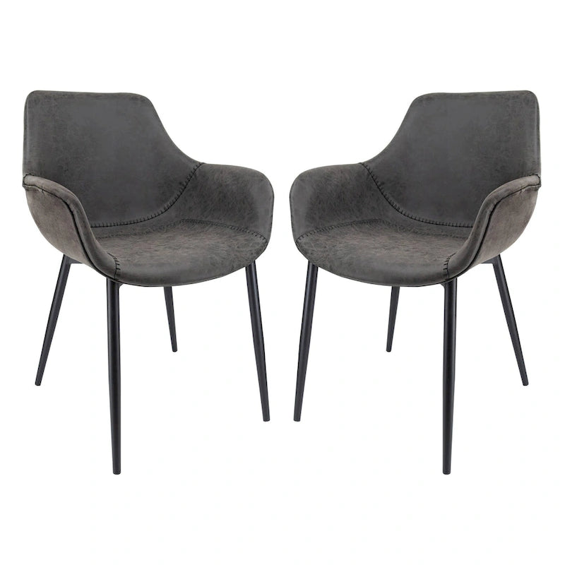 LeisureMod Dining Arm Chair With Metal Legs Set of 2 - Olive Green - 24.5Dx25.2Wx33H