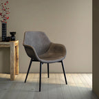 LeisureMod Dining Arm Chair With Metal Legs Set of 2 - Olive Green - 24.5Dx25.2Wx33H