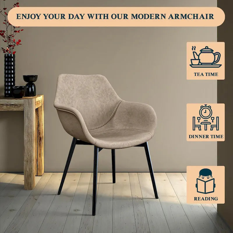 LeisureMod Dining Arm Chair With Metal Legs Set of 2 - Olive Green - 24.5Dx25.2Wx33H