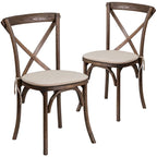 2 Pk. Stackable Wood Cross Back Chair with Cushion