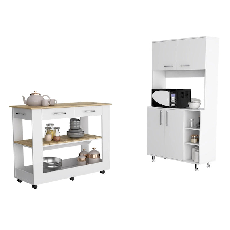 FM Furniture Wenden 2 Piece Kitchen Set, Brooklyn 46 Kitchen Island and Colorado Pantry Cabinet