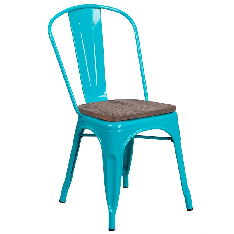 Metal Stackable Chair with Wood Seat - 17.75W x 20D x 33.5H - 17.75W x 20D x 33.5H