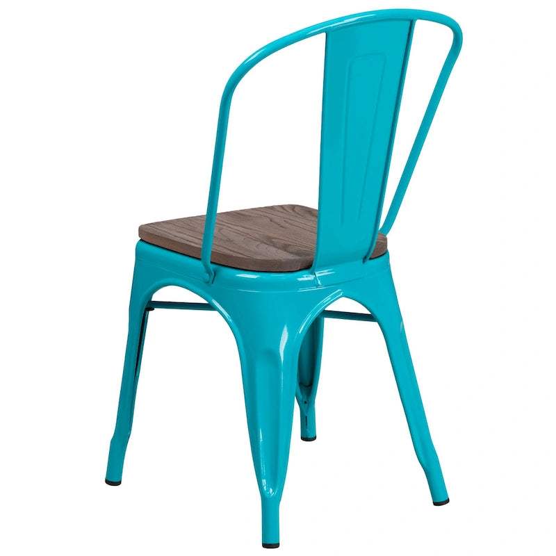 Metal Stackable Chair with Wood Seat - 17.75W x 20D x 33.5H - 17.75W x 20D x 33.5H