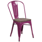 Metal Stackable Chair with Wood Seat - 17.75W x 20D x 33.5H - 17.75W x 20D x 33.5H
