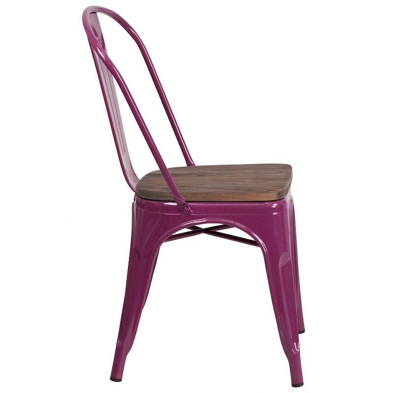 Metal Stackable Chair with Wood Seat - 17.75W x 20D x 33.5H - 17.75W x 20D x 33.5H
