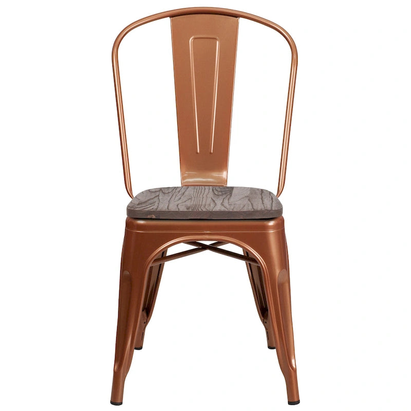 Metal Stackable Chair with Wood Seat - 17.75W x 20D x 33.5H - 17.75W x 20D x 33.5H