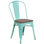 Metal Stackable Chair with Wood Seat - 17.75W x 20D x 33.5H - 17.75W x 20D x 33.5H